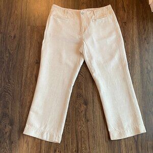 Calvin Klein linen trouser Women's 8 khaki tan straight leg cropped lightweight